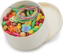 Woet® Houten Rijgkralen - Kralenset voor Kinderen - 230 Gekleurde Kralen + 4 Veters - Educatief Speelgoed