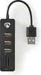 Nedis UHUBCU2340BK - USB Hub - 3x USB 2.0 type-A met SD/microSD-kaartlezer - Zwart