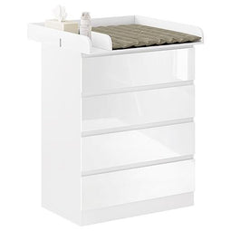 Woltu Commode met Verwijderbare Verschoonmat en 4 Lades - Wit Hoogglans - 110 cm Hoog