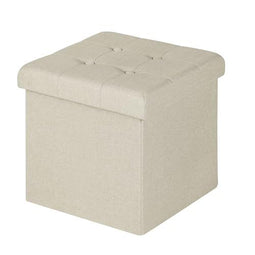 Woltu Opvouwbare Kruk met Opbergruimte - Crème Wit - 37,5 x 37,5 x 38 cm