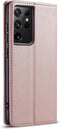 Hoes Geschikt voor Samsung S21 Ultra Hoesje Bookcase met Anti Skim Bescherming - Pasjes RFID Beschermd Cover - Roze Goud - Luxe Telefoonhoesje Wallet Case Pasjeshouder PU Leder