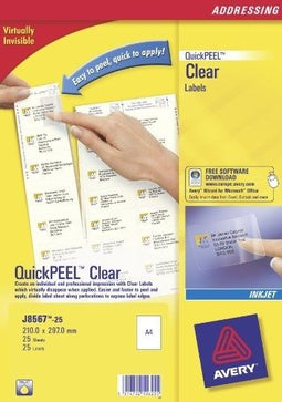 Avery J8567-25 - Transparante etiketten - QuickPEEL toepassing - A4 (25 vellen)