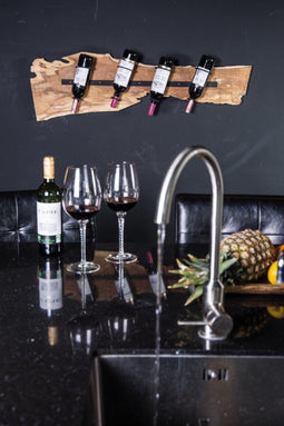 PTMD juar hout naturel muur wijnrek 4 flessen