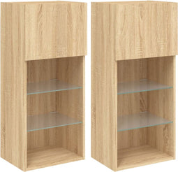 vidaXL - Tv-meubels - met - LED-verlichting - 2 - st - 40,5x30x90 - cm - sonoma - eiken