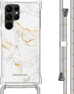 iMoshion Hoesje Geschikt voor Samsung Galaxy S22 Ultra Hoesje Met Koord - iMoshion Design Hoesje met Koord - Wit / White Marble