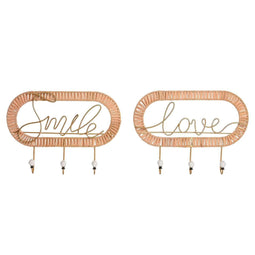 Wandkapstok Home ESPRIT Gouden Natuurlijk Metaal Rotan 40 x 6,4 x 28,6 cm (2 Stuks)
