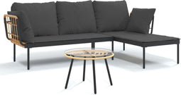 vidaXL - 3-delige - Loungeset - met - kussens - poly - rattan - donkergrijs