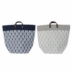 Mand DKD Home Decor 8424001856398 60 x 30 x 50 cm Grijs Wit Marineblauw Boho Blad van een plant (...