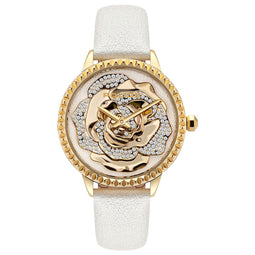 Police Witte Leren Horloge Met Gouden Wijzerplaat 36MM
