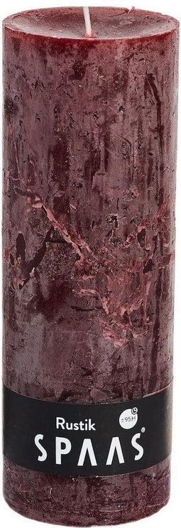 SPAAS Rustieke geurloze cilinderkaars 68/190 mm, ± 95 uur - wijnrood