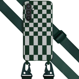 Selencia Hoesje Geschikt voor Samsung Galaxy S23 FE Hoesje Met Koord - Selencia Siliconen design hoesje met afneembaar koord - Groen / Irregular Check Green
