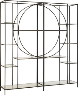 J-Line Rek 2 Delen Cirkel Metaal/Glas Zwart