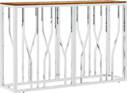 vidaXL - Wandtafel - roestvrij - staal - en - massief - acaciahout - zilverkleurig