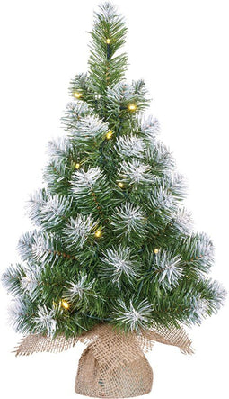 Mica Decorations Kunst kerstboom - 60 cm - met verlichting en sneeuw - Groen