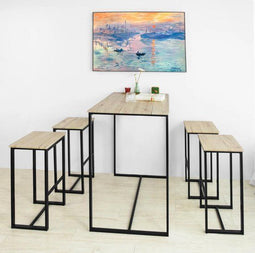 Hoge Bartafel - Bartafel met 4 Krukken - Modern Industrieel Design - Beige