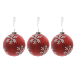 Glazen kerstballen - Ø8 cm - set van 3 - wit sneeuwvlok patroon (set van 3)