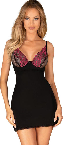 Obsessive - Rosenty Babydoll & String - Zwart/Paars