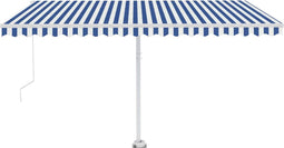 vidaXL - Luifel - handmatig - uittrekbaar - met - LED - 400x300 - cm - blauw - en - wit