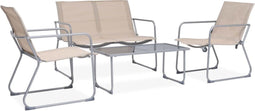 vidaXL - 4-delige - Loungeset - stof - en - staal - crèmekleurig