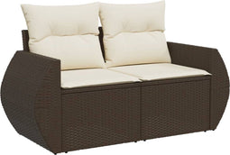 vidaXL - Tuinbank - 2-zits - met - kussens - poly - rattan - bruin