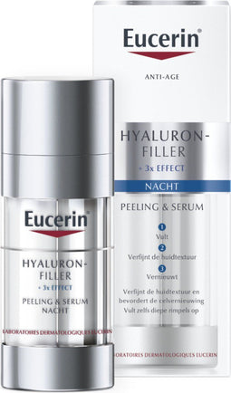 Eucerin Hyaluron-Filler + 3x EFFECT Peeling & Serum Nacht - Gezichtsserum Vermindert Rimpels - Nachtserum met Hyaluronzuur - 30 ML