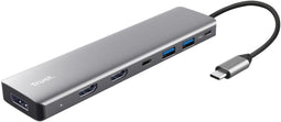Trust 25661 - 7-in-1 USB-C Multiport Adapter - 3x HDMI 2x USB 3.2 - Aluminium