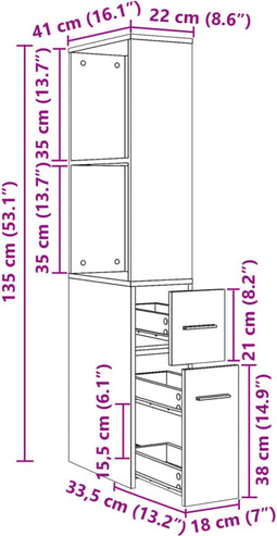 vidaXL - Badkamerkast - smal - met - wielen - bewerkt - hout - oud - houtkleurig