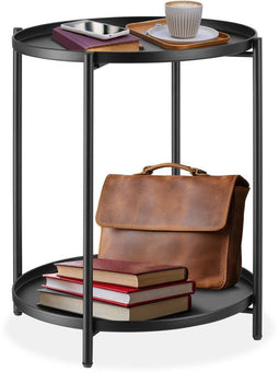 tectake® Oxford - Ronde bijzettafel - 2 afneembare dienbladen - Zwart