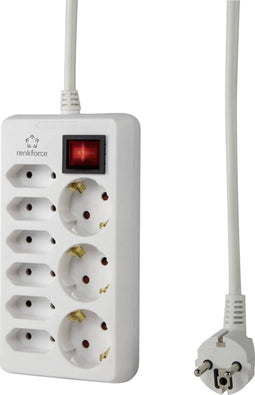 Renkforce 915D-CMW Stekkerdoos met schakelaar 9-voudig Wit Randaarde stekker 1 stuk(s)