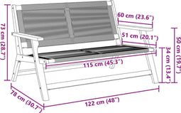 vidaXL - Ligbank - Zwart - 76x122x73 - cm - Massief - Acaciahout