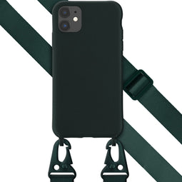 Selencia Hoesje Geschikt voor iPhone 11 Hoesje Met Koord - Selencia Siliconen hoesje met afneembaar koord - Donkergroen