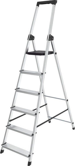 BRASQ Huishoudtrap 6-treden - Inklapbaar aluminium - Antislip - Zilver