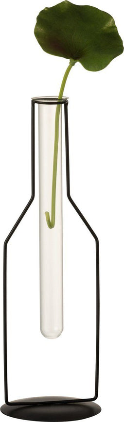 J-Line vaas 1 Tube Fles - metaal/glas - zwart -large - 33.00 cm hoog