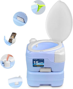 SereneLife Draagbaar Toilet, 15L Kampeertoilet-Toilet voor Onderweg- 120 Spoelingen- Lekvrij-Afneembare Afvaltank met Handsproeier en Telefoonhouder