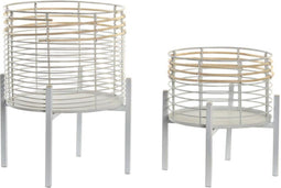 Pottenset DKD Home Decor Wit Natuurlijk Metaal Rotan Vierkant 25 x 25 x 32 cm (2 Stuks)