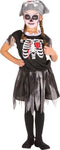 dressforfun - piratenskeletkostuum 128 - jurk met skeletprint en hoofddeksel - (8-10y)