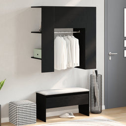vidaXL - Hal - - kast - Zwart - Eiken - 97,5x37x99 - cm - Engineered - Wood
