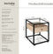 Tectake Bijzettafel Preston - Nachtkastje - Glazen blad - Industrieel design - Lichtbruin zwart - Afmeting (LxBxH) 43 x 45 x 54,5 cm