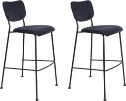 Zuiver Benson Barkruk - Zithoogte 75 Cm - Set Van 2 - Stof Donkerblauw - Zwart Metalen Frame