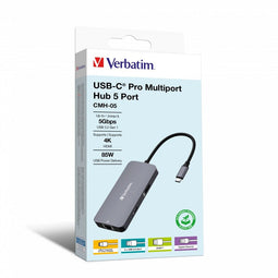 Verbatim CMH-05 - USB-C Pro Multiport Hub - 5 poorten met HDMI en Gigabit Ethernet - Zilver