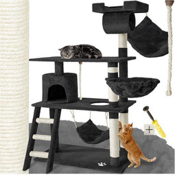 tectake® Kattenkrabpaal 141 cm - Krabpaal - Hangmat Grot Speeltouw Trap - Zwart
