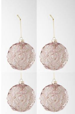 J-Line kerstbal Motief Roos Pailletten - glas - lichtroze - large - doos van 4