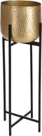 Luxe plantenpot/bloempot goud van 30 x 30 cm op een zwarte metalen standaard met een hoogte van 87 cm