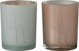 J-Line windlicht Boom - glas - wit/zalm - medium - 2 stuks