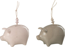 J-Line spaarpot Varken - keramiek - grijs/roze - small - 2 stuks