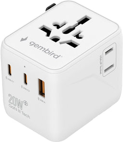 Gembird Universele Reisadapter 20 W - Snel opladen voor USB-apparaten - Wit