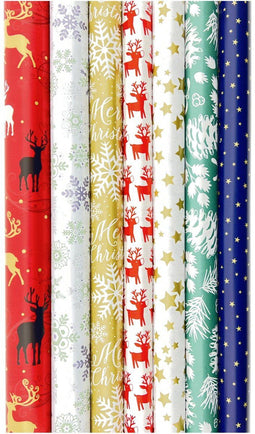 Kerstpapier - Set van 7 rollen - 2 en 3 meter - Multikleur
