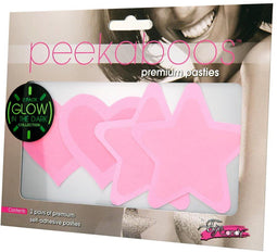 PEEKABOO PASTIES HOT PINK GLOW IN THE DARK HEARTS AND STARS