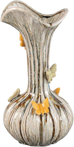 PTMD Tamarae Cream Ceramic Flowy Vase W Butterfly L