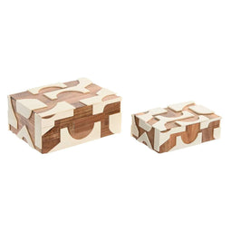 Doos-Juwelenkistje Home ESPRIT Zwart Natuurlijk Hars Acacia 18 x 13 x 7,5 cm (2 Onderdelen)